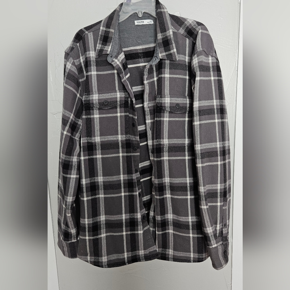 Mens Sonoma Plaid Long Sleeve Top Size Xxl 100% Cotton